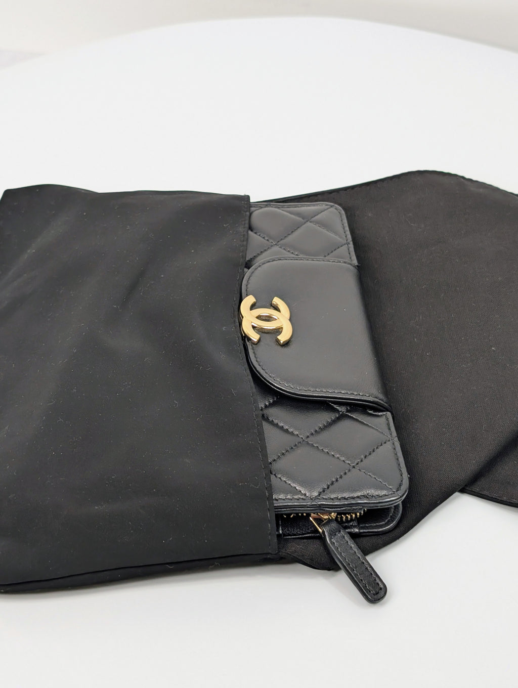 Chanel Black Quilted Lambskin Flap CC Pouch Wristlet Clutch WOC