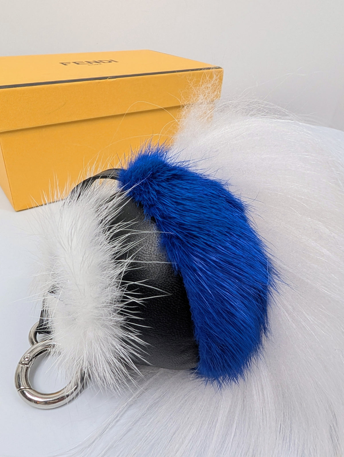 Fendi Bag Bugs Royal Blue & White Fox and Goat Fur Monster Bag Charm
