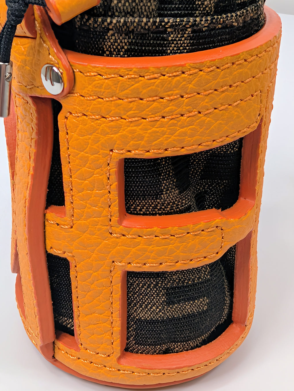 Fendi Clementine Orange Leather “FENDI” Cutout Mon Tresor Mink, Fox and Goat Fur Bag Charm