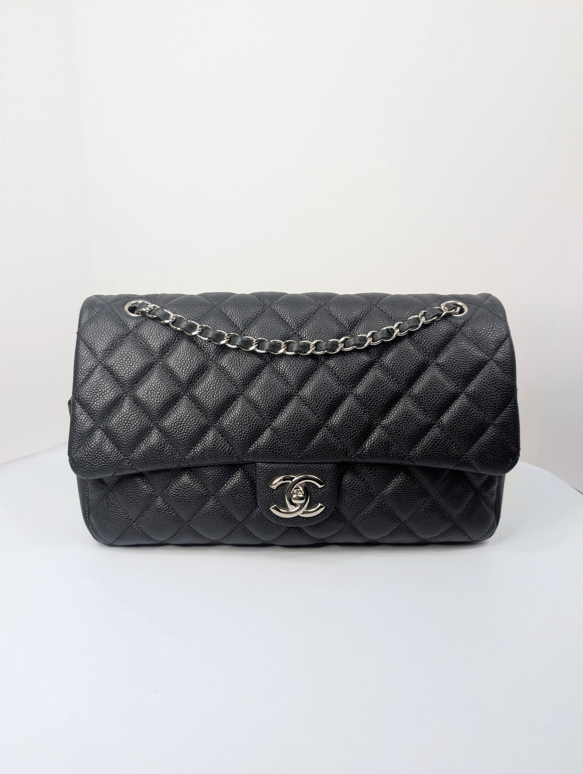 Chanel Black Caviar Quilted Easy Flap 20-Series Zip Shoulder Bag