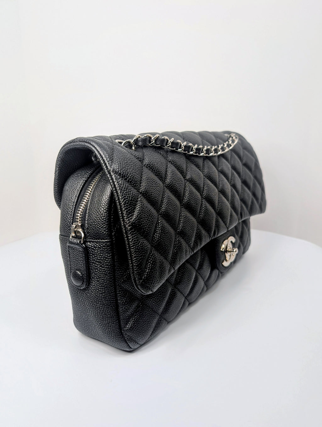 Chanel Black Caviar Quilted Easy Flap 20-Series Zip Shoulder Bag