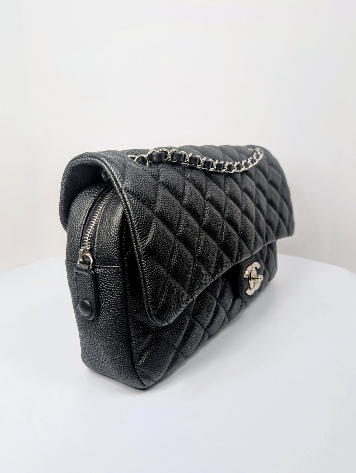 Chanel Black Caviar Quilted Easy Flap 20-Series Zip Shoulder Bag
