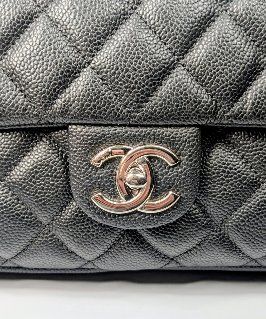 Chanel Black Caviar Quilted Easy Flap 20-Series Zip Shoulder Bag