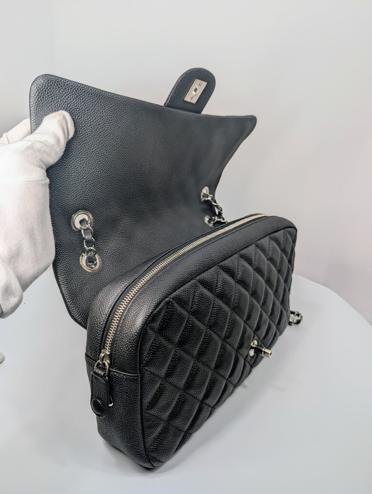 Chanel Black Caviar Quilted Easy Flap 20-Series Zip Shoulder Bag