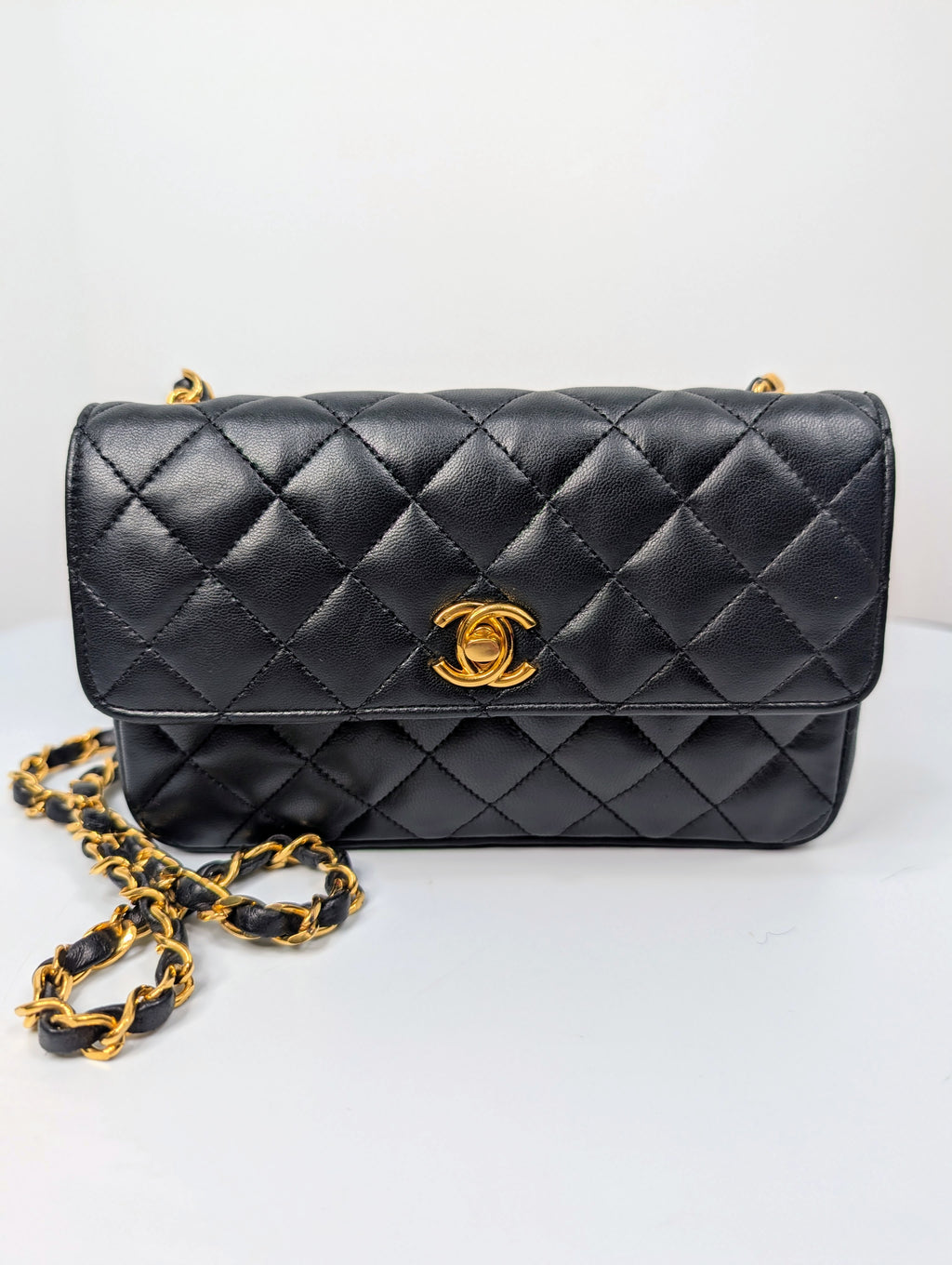 Chanel Vintage 1-Series Black Quilted Lambskin Mini Flap Bag 24K Gold Plated HW
