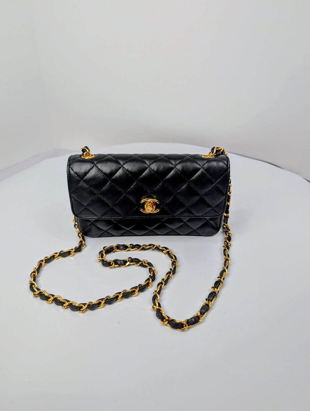 Chanel Vintage 1-Series Black Quilted Lambskin Mini Flap Bag 24K Gold Plated HW