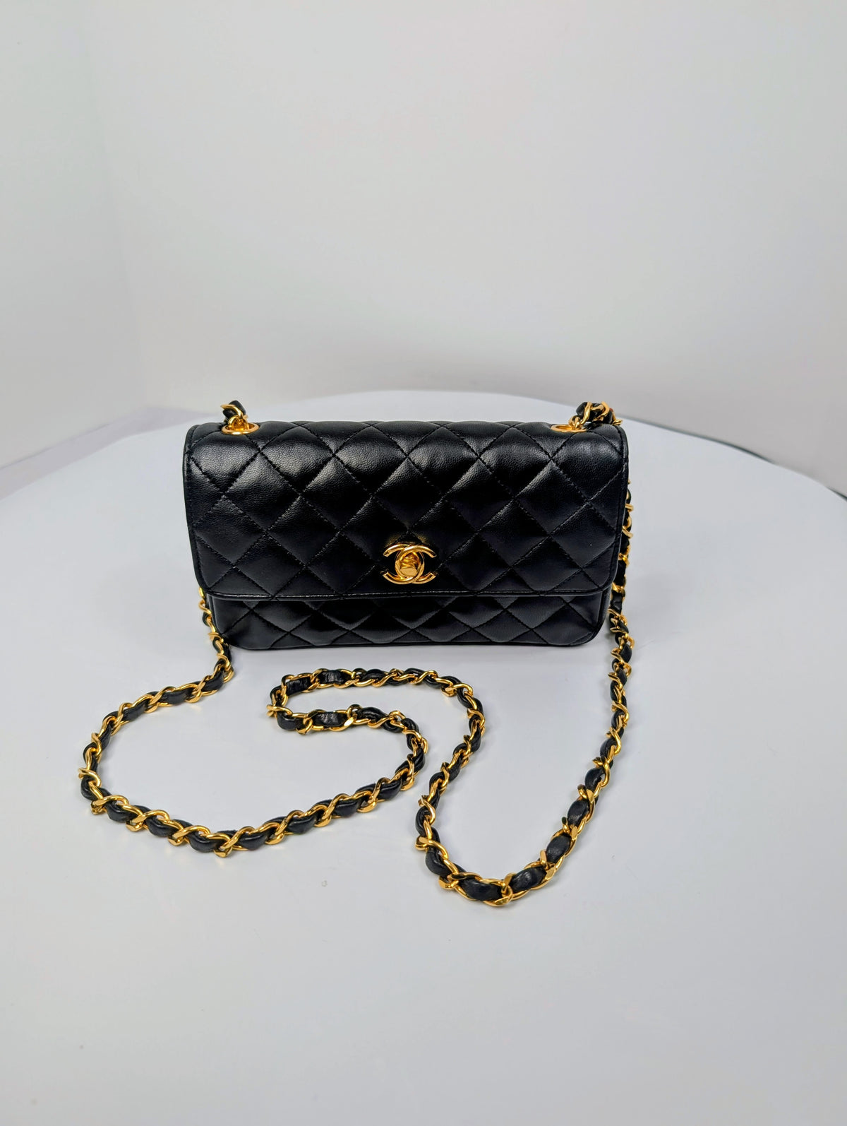 Chanel Vintage 1-Series Black Quilted Lambskin Mini Flap Bag 24K Gold Plated HW