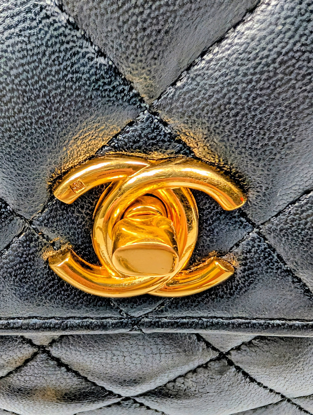 Chanel Vintage 1-Series Black Quilted Lambskin Mini Flap Bag 24K Gold Plated HW