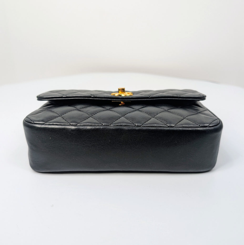 Chanel Vintage 1-Series Black Quilted Lambskin Mini Flap Bag 24K Gold Plated HW