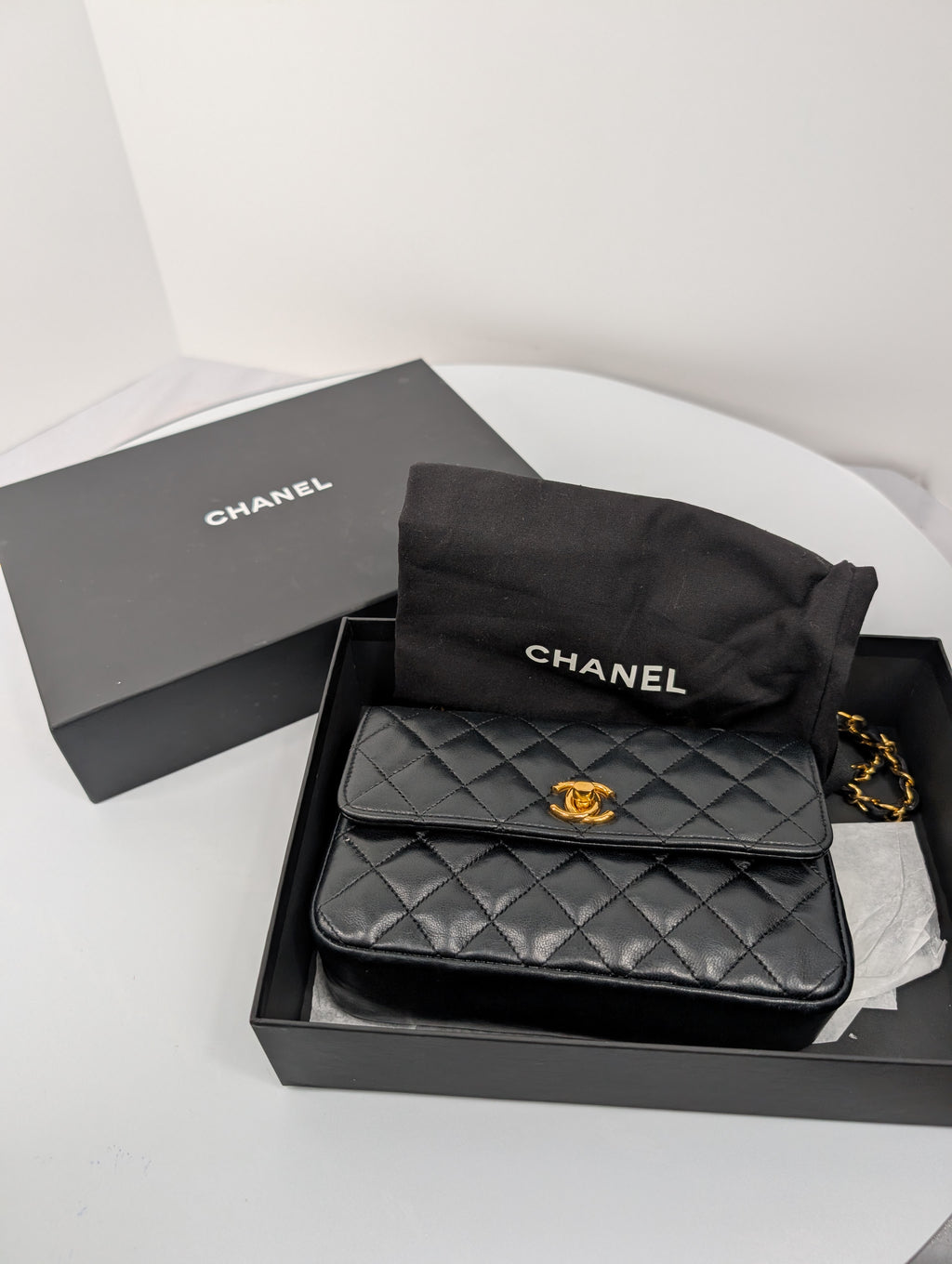 Chanel Vintage 1-Series Black Quilted Lambskin Mini Flap Bag 24K Gold Plated HW