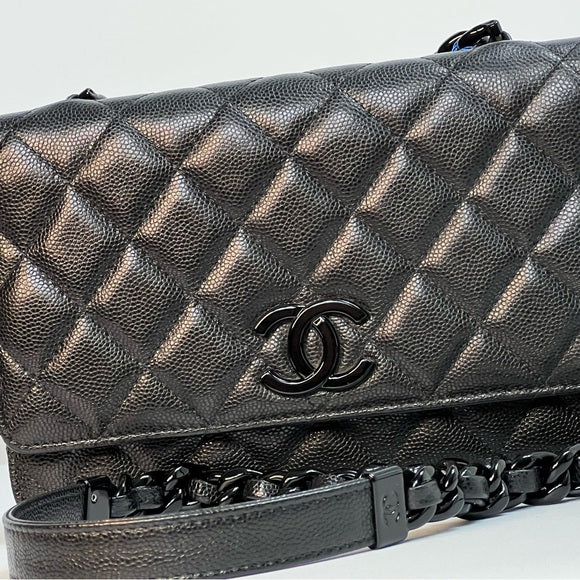 Chanel So Black "My Everything" Quilted Caviar Leather Wallet on Chain (WOC)