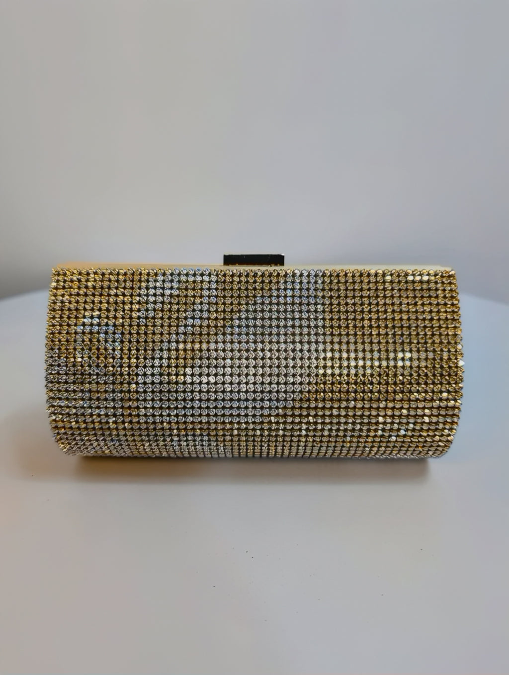 Swarovski Gold and Silver Crystal Mesh Cylindrical Evening Clutch