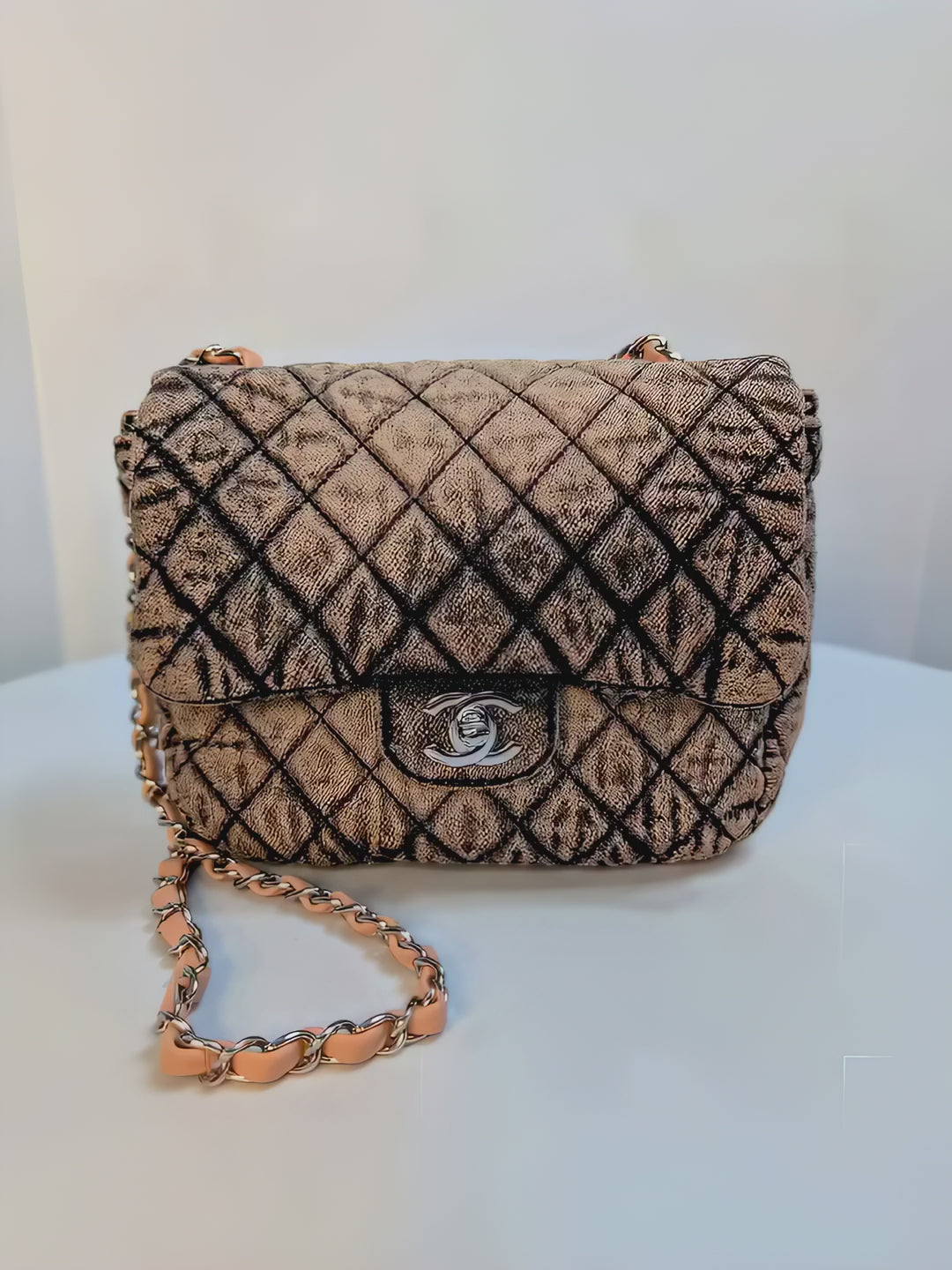 Chanel Peach Acid-Washed Denim Classic Medium Flap Bag